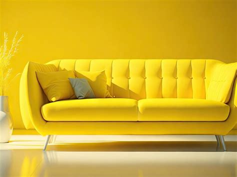 Premium Ai Image Soft Yellow Sofa On Yellow Background Ai Generative