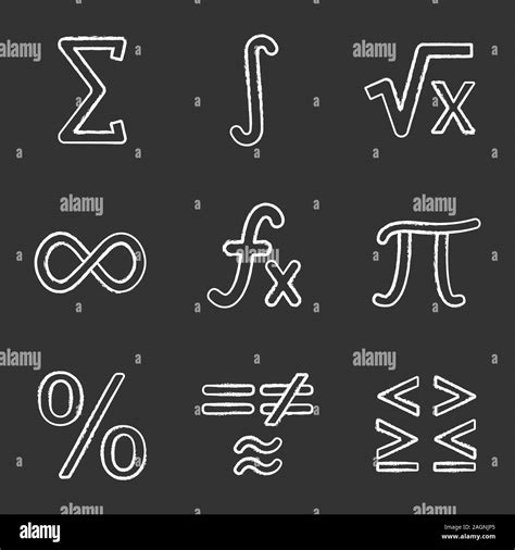 Mathematics Chalk Icons Set Math Symbols Algebra Isolated Vector Chalkboard Illustrations