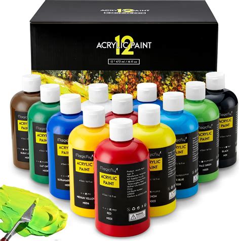 Magicfly Bulk Acrylic Paint Set 12 Rich Colors 16 Oz473 Ml Acrylic