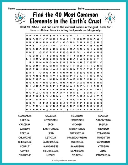 Periodic Table Word Search