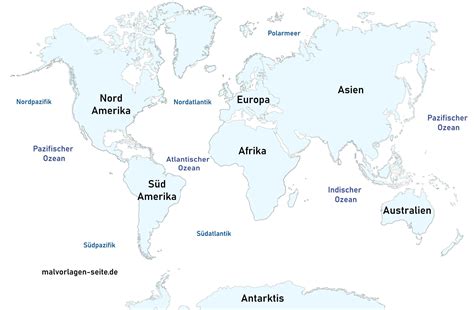 Kostenlose Landkarte Kontinente und Ozeane - Weltkarte