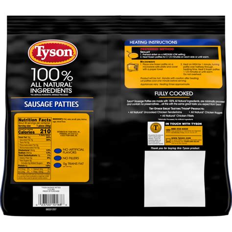 Tyson Fully Cooked All Natural Original Pork Sausage Patties 4 Lb