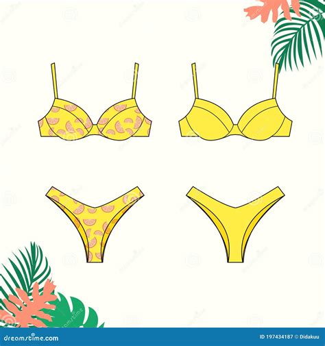 Plantilla De Sketch Plano De Moda En Bikini Ilustración del Vector