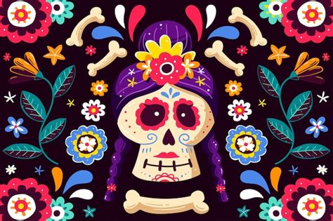 Fond De Dia De Muertos Dessiné à La Main Vecteur Premium