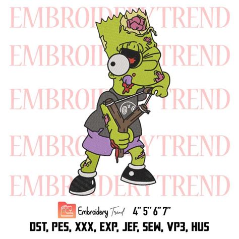 Bart Simpson With A Slingshot Embroidery Zombie Art Cartoon Halloween
