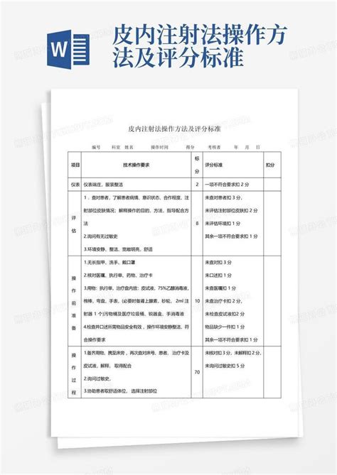 皮内注射法操作方法及评分标准word模板下载编号lvajkrkx熊猫办公