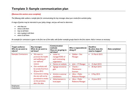 Communication Plan Template Free