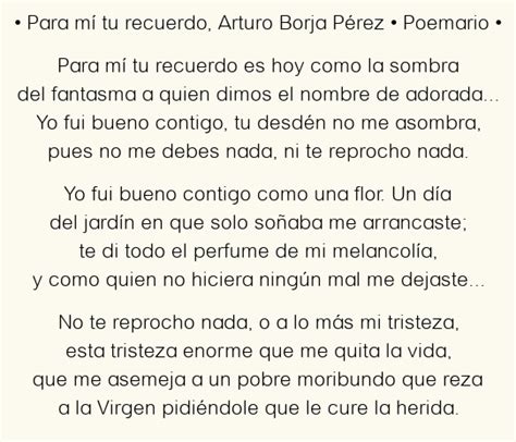 Para M Tu Recuerdo Arturo Borja P Rez Poema Original