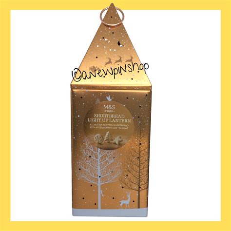 M S Xmas House 3 For 2 Light Up Lantern Biscuits Luxury Gold Tea Hot