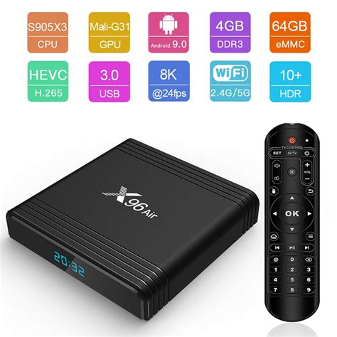 ТВ-приставка X96 Air Amlogic S905X3 Android 9,0 4 Гб 64 ГБ 32 ГБ Dual ...