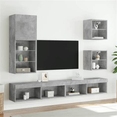 Drfeify Meuble TV avec lumières LED gris béton 40 5x30x102 cm 111558