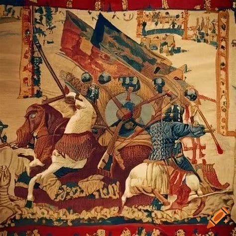 Depiction Of The Battle Of Hastings On A Tapestry