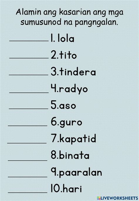 Gamit Ng Pangngalan Activity Live Worksheets
