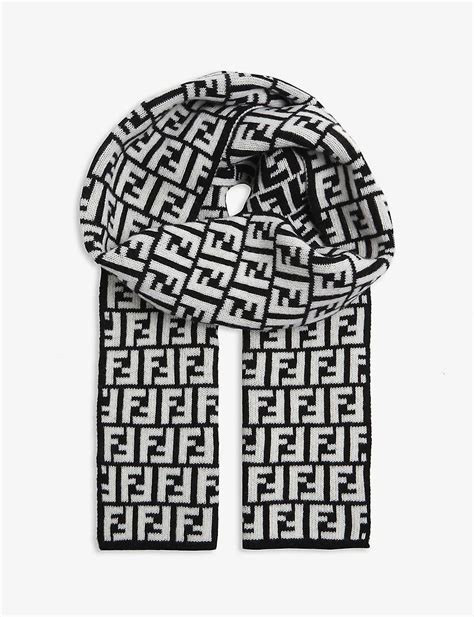 Fendi Wool Ff Logo Scarf In Black White Black For Men Lyst