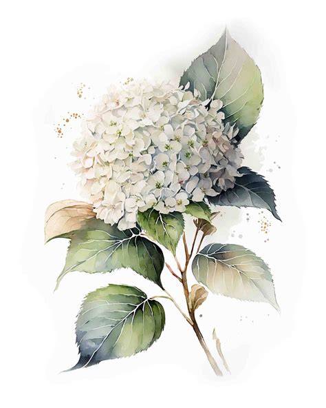 Watercolor White Hydrangea Digital Art Print Instant Download