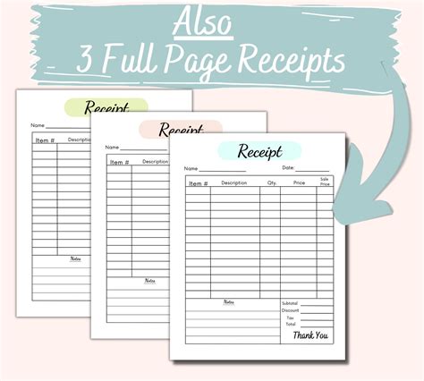 Receipt Template Printable Receipt Book Easy Download Small Etsy Hong