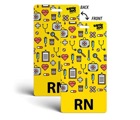 Rn Badge Buddy Yellow With Medical Icons Vertical Badge Id Card For