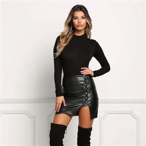 2017 New Pencil Skirt Women Black Bodycon Bandage Skirts Zipper Lace Up