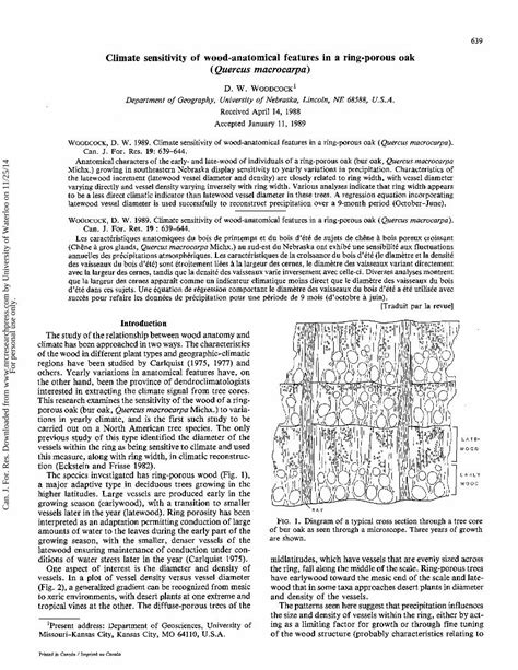 Pdf Climate Sensitivity Of Wood Anatomical Features In A Ring Porous