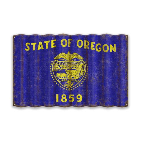 Oregon State Flag Corrugated Metal Wall Art Old Wood Signs