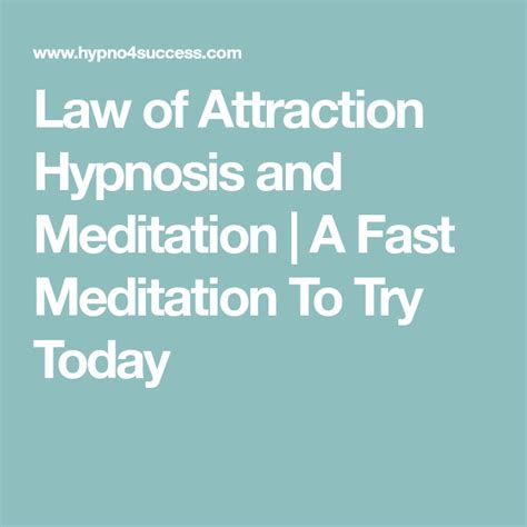 Law Of Attraction Hypnosis And Meditation A Fast Meditation To Try