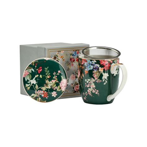 Kubek Porcelanowy Z Sitkiem Zaparzaczem Flowers Kwiaty 425 Ml P4Y