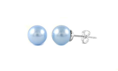 18k White Gold Plated 8mm Fresh Pearl Stud Earrings Made With Swarovski