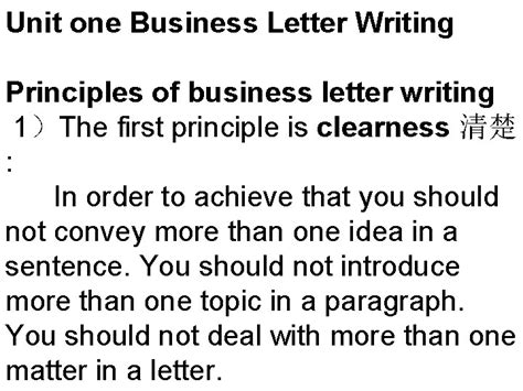 Unit One Business Letter Writing Principles Of Business