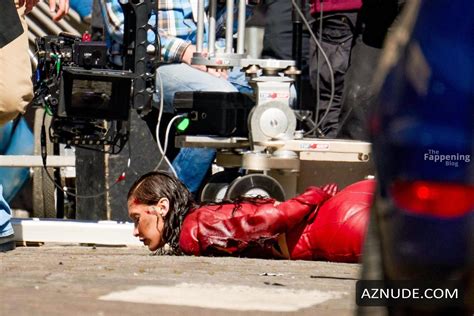 Bella Hadid Sexy Spotted Wearing A Hot Red Leather Catsuit As She Films The Beauty Series Aznude