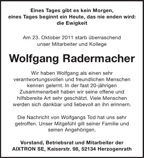 Traueranzeigen Von Wolfgang Radermacher Aachen Gedenkt