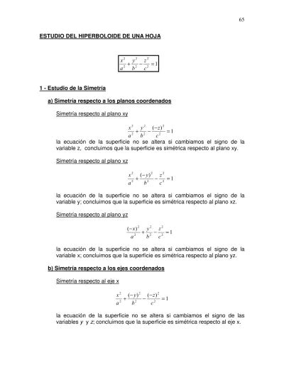 Estudio Del Hiperboloide De Una Hoja Estudio De La Simetr A A