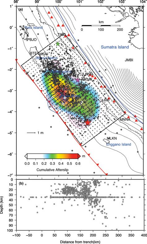 A Comparison Of Coseismic Slip Distribution And Cumulative 15 Month Download Scientific