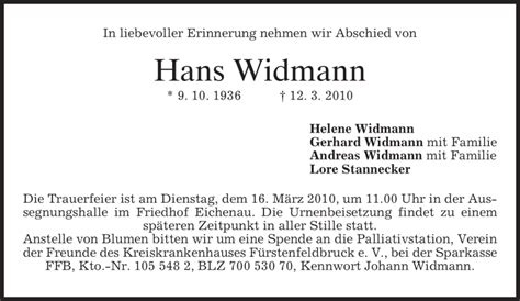 Traueranzeigen Von Hans Widmann Trauer Merkur De