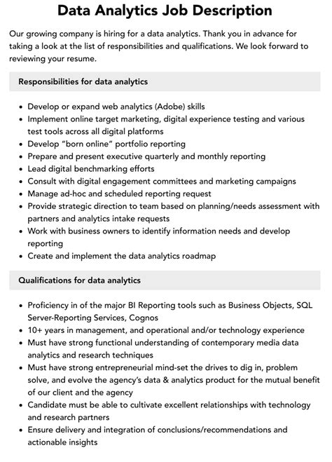 Data Analytics Job Description Velvet Jobs