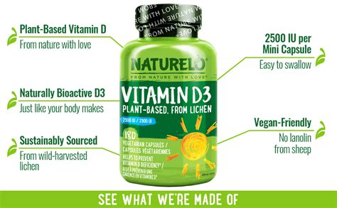 Naturelo Vitamin D 2500 Iu Plant Based From Lichen Natural D3 Supplement For Immune System