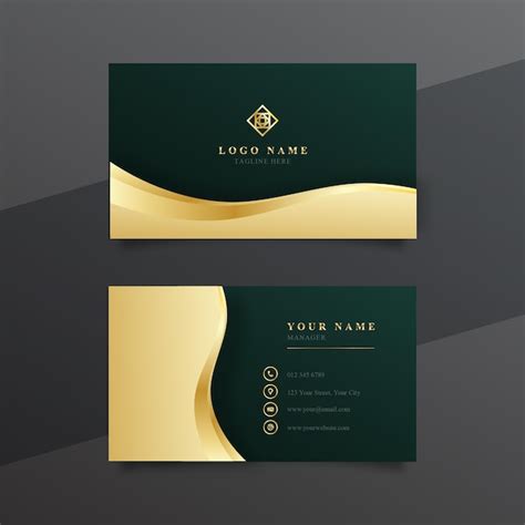 Premium Vector Luxury Dark Green Business Card With Golden Wave