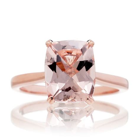 Rose Gold Set 9x7 Mm Cushion Cut Morganite Solitaire Plain Gold Shank