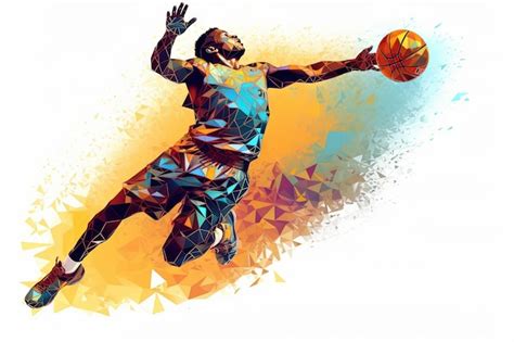 Basketball Player Slam Dunk In A Warp Galaxy Energy Low Poly Style