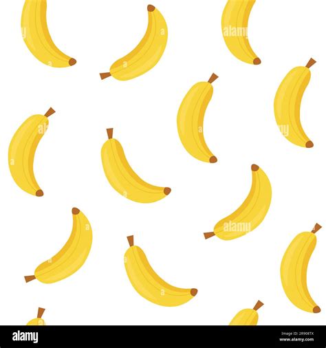 Seamless Yellow Bananas Pattern Cartoon Style On White Background