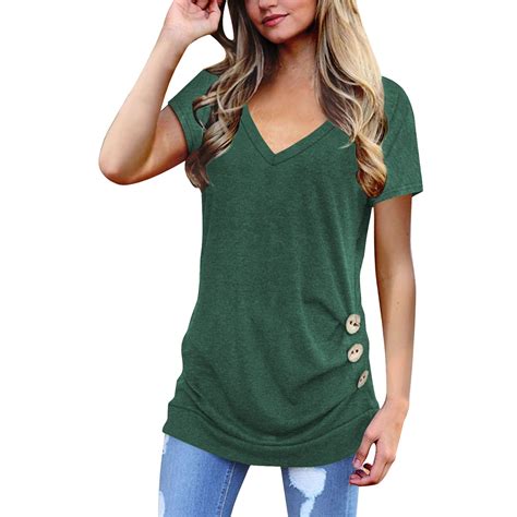 Temofon Tunic Tops For Women Summer Short Sleeve V Neck T Shirts Casual