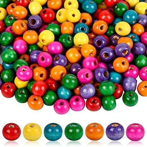 Focenat 200 Pcs Colourful Wooden Beads 12 Mm Natural Wooden Beads With 35mm Hole Assorted