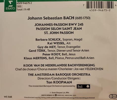 J S Bach Johannes Passion Bwv Ton Koopman Passion Selon