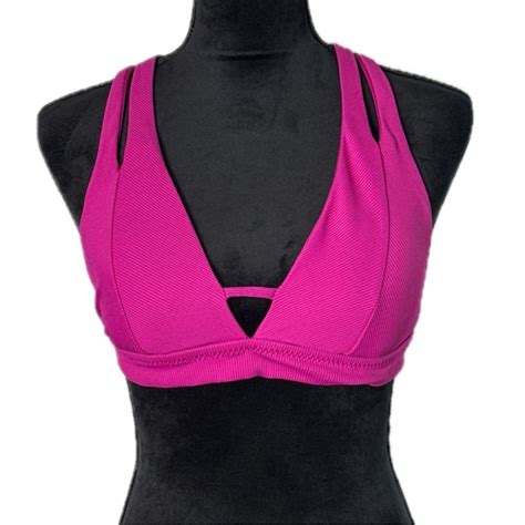 BECCA Swim Becca By Rebecca Virtue Ribbed Bikini Top With Crisscross Back Nwt Size D Cup