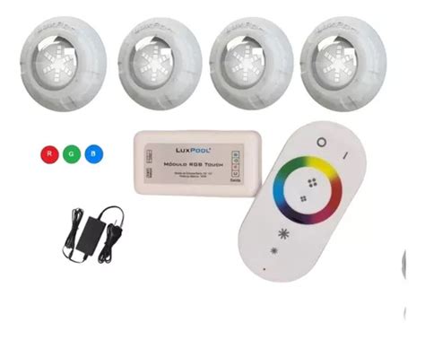 Kit Led Piscina Controle Touch 4 Leds Rgb 4w Fonte 12v