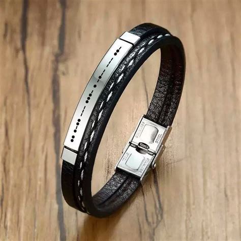 Uomo Personalizzato Bracciale In Pelle Custom Morse Codice Etsy