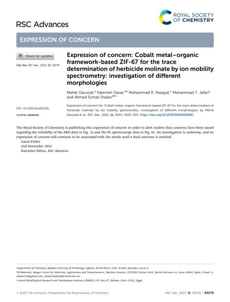 PDF Expression Of Concern Cobalt Metalorganic Framework Based ZIF