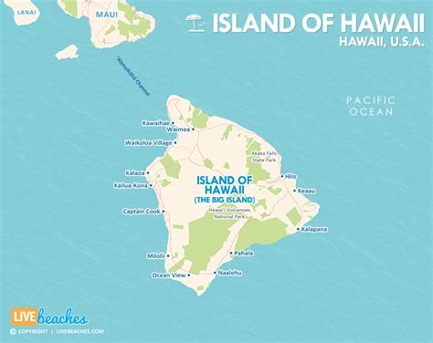 Map of Island of Hawaii - Live Beaches