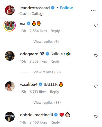 Arsenal Players Saying Same Thing About Leandro Trossard On Instagram