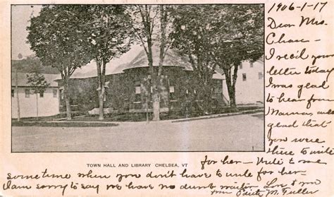 Library Postcards 1906 Town Hall And Library Chelsea Vermont