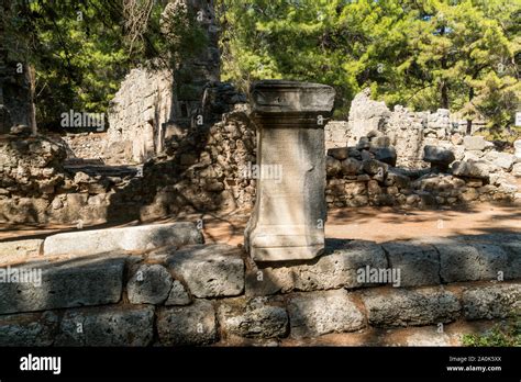 The Remains Of Columns In Ancient City Of Phaselis Located In Kemer